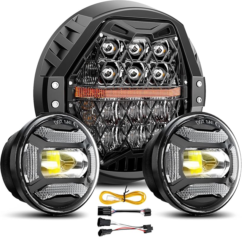 DOT Approved 180W 7-Inch LED Headlight with 4.5-Inch Passing Lights fo