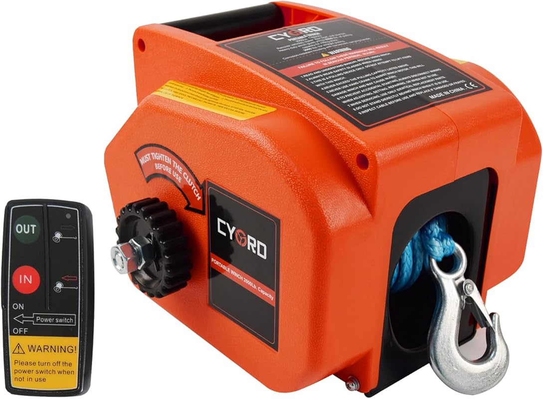 Reversible 12V DC Portable Trailer Winch with 3500LB Capacity and Wire