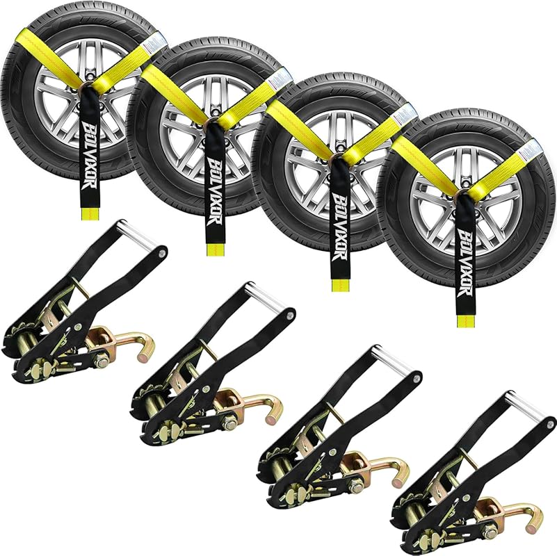 4-Pack of 2x96-Inch Car Tie Down Straps with J Finger Hooks for Traile