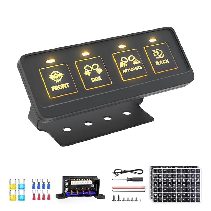 Waterproof 4-Gang Wireless Switch Panel with 4 Control Modes, Dual 12V