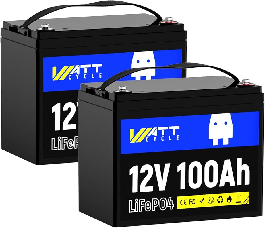 WattCycle 12V 100Ah LiFePO4 Battery 2 Pack with BMS and Low Temp Prote