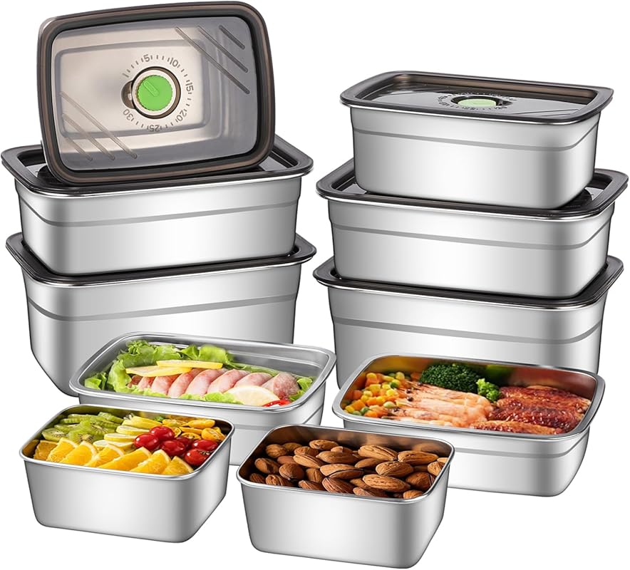 10-Piece Stainless Steel Food Storage Container Set with Airtight Lids