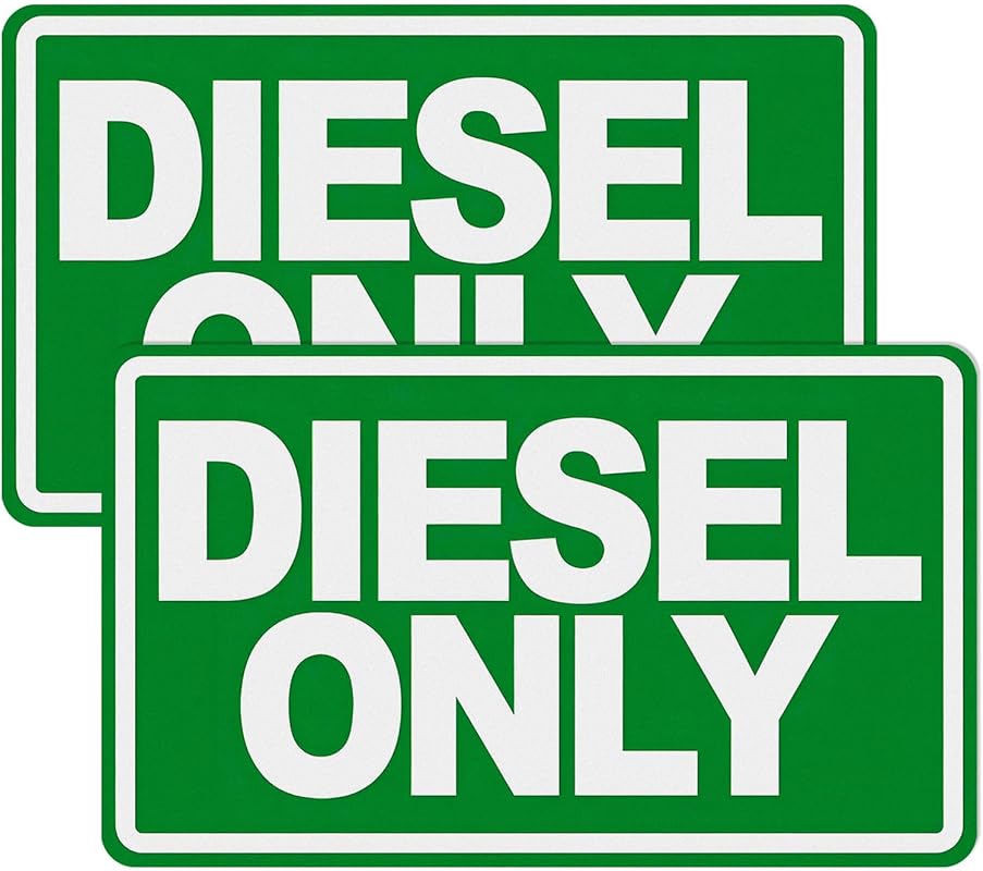 Two reflective and weatherproof 5x3 inch Diesel Only decals for fuel t