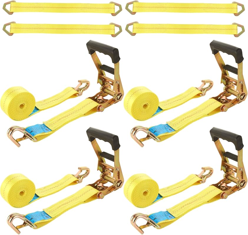 4-Pack Car Tie Down Straps Kit with 2-Inch Ratchet Straps and 36-Inch 