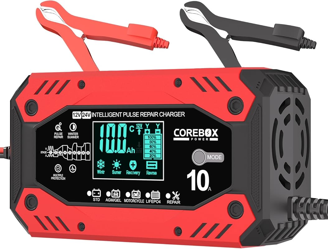 10-Amp 12V/24V Smart Trickle Charger with Temperature Compensation for