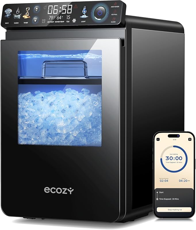 Ecozy Smart Nugget Ice Maker with App Control and 44 lbs Per Day Outpu