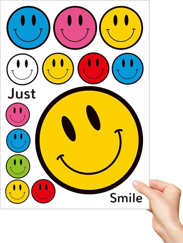 Colorful Smiley Face Vinyl Decal Set with UV Coating for Car and Home