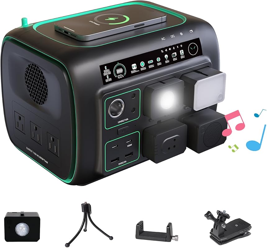Portable Power Station 800W with 512Wh Battery and Snap-on Light for C