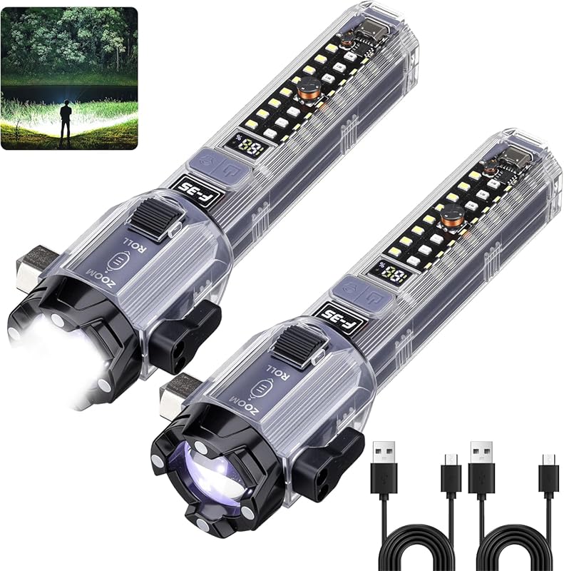 Car Emergency Flashlights Rechargeable 2Packs, 990,000L High Lumens Ca