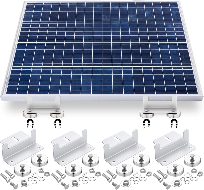 4-Pack Magnetic Solar Panel Mount Brackets: No-Drill, 1200 lbs Capacit