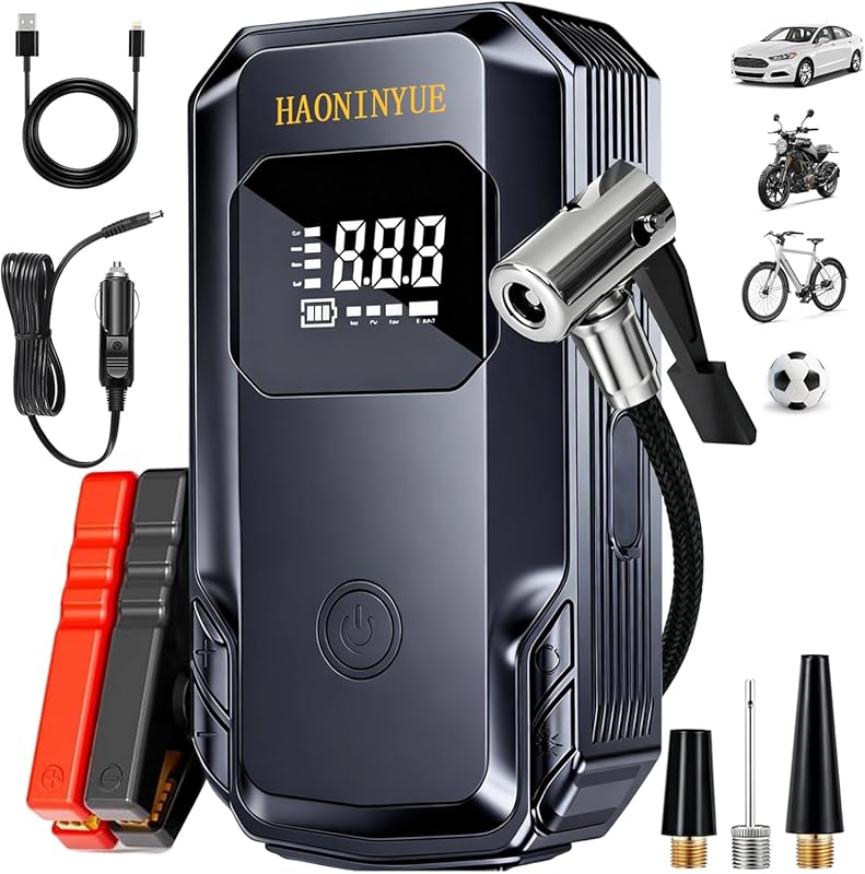 Portable Jump Starter with 10000mAh Battery, 150PSI Air Compressor, an