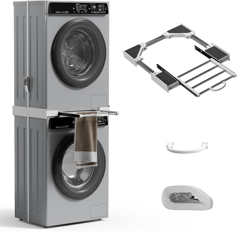 Universal Washer Dryer Stacking Kit with Pull-Out Drying Rack Adjustab