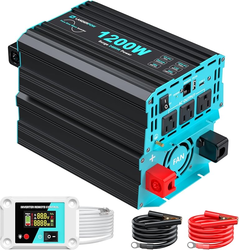 1200 Watt Pure Sine Wave Power Inverter for RV Use with Surge Protecti
