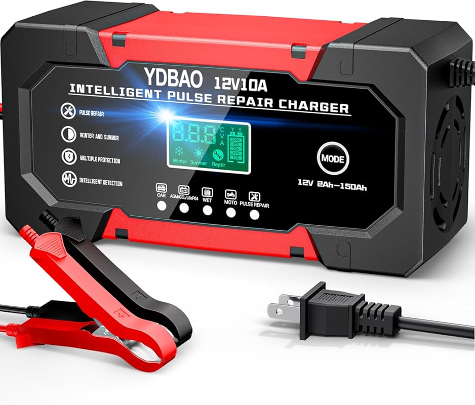 10A 12V Fully Automatic Smart Battery Charger with LCD Display for Car
