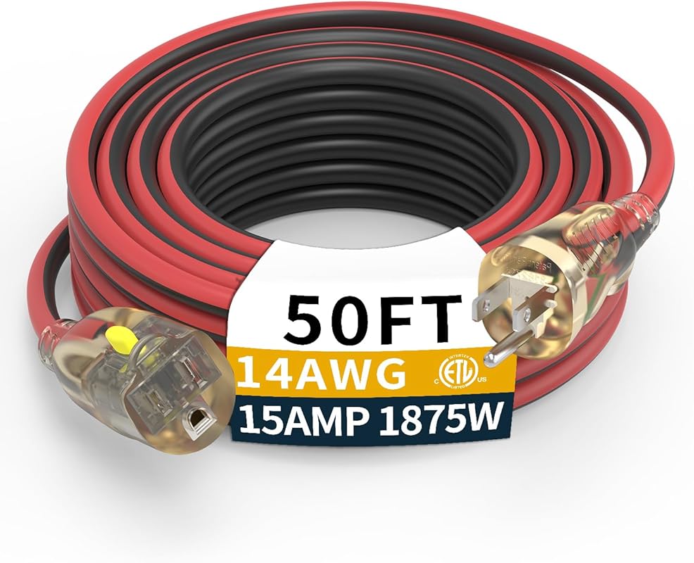 50FT Medium Duty Outdoor Extension Cords, 14/3 Gauge Electrical Wire C