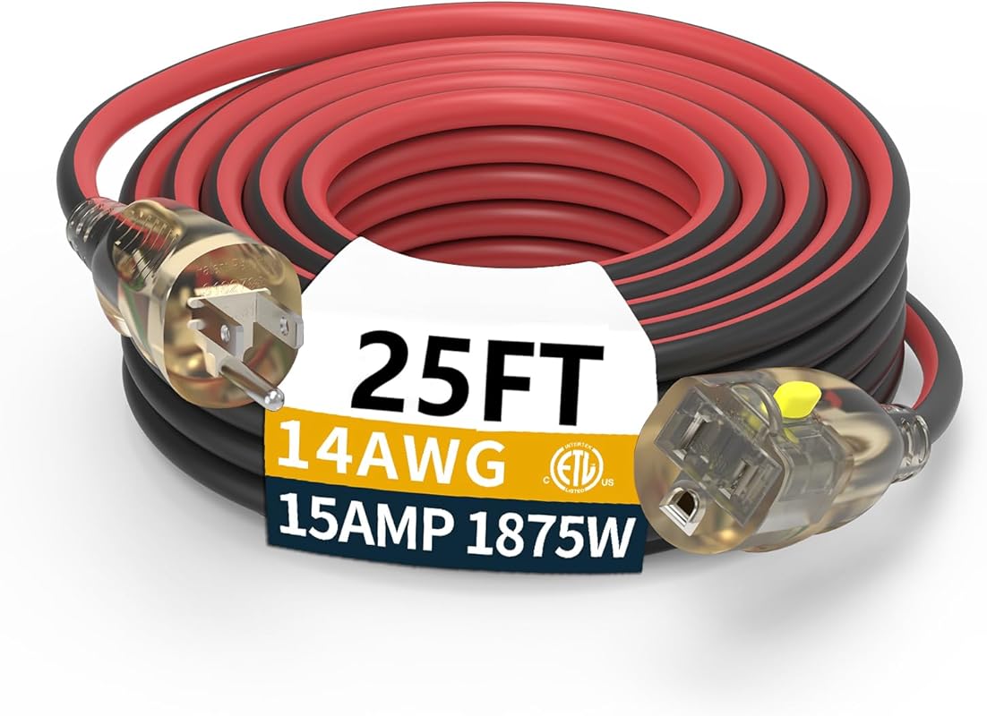 25FT 14/3 Gauge Medium Duty Outdoor Extension Cord Waterproof with Loc