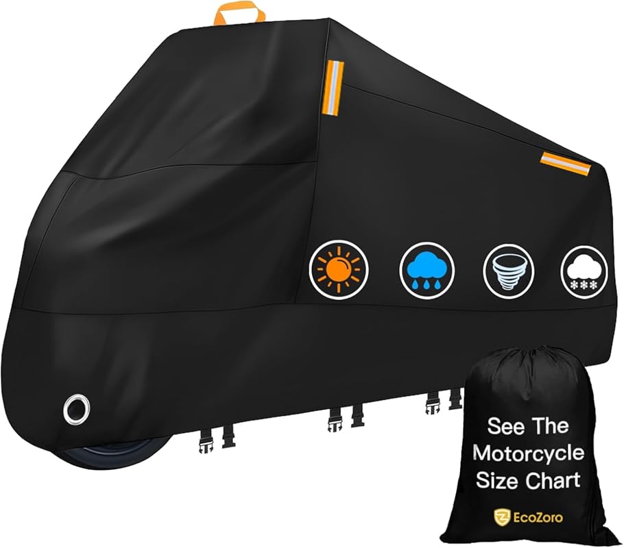 300D Heavy Duty Motorcycle Cover - All Season Waterproof Outdoor Prote