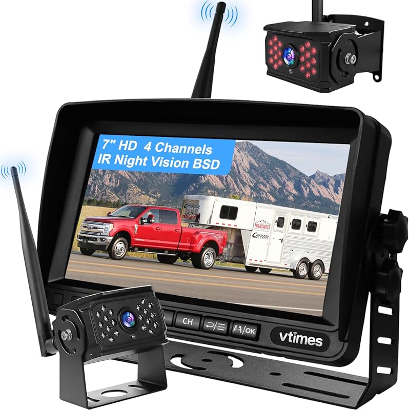 Wireless Backup Camera with 7-Inch HD Monitor, Four Split Screens, and
