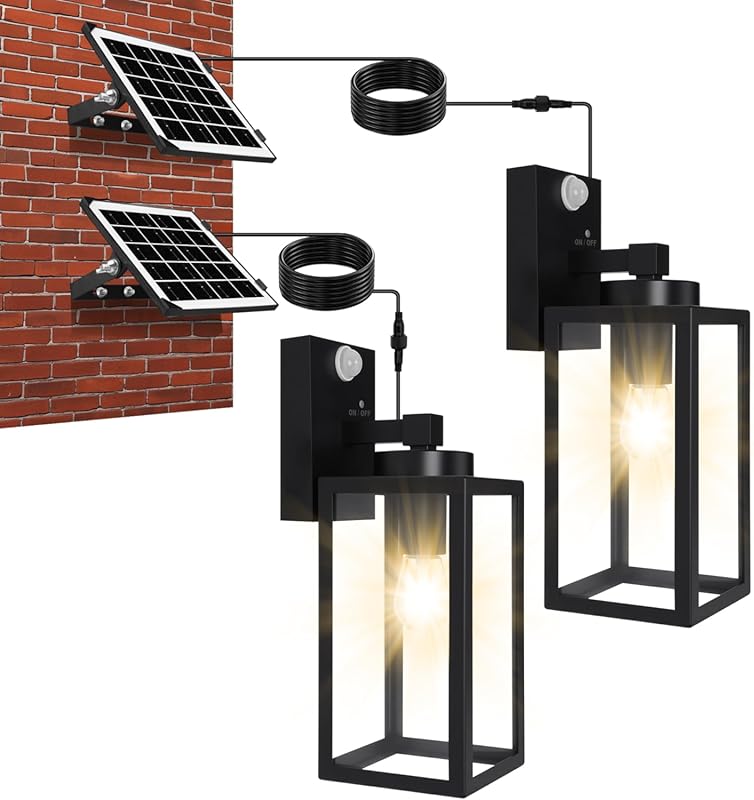 Solar Porch Lights with Separate Panel and Replaceable Battery, Motion