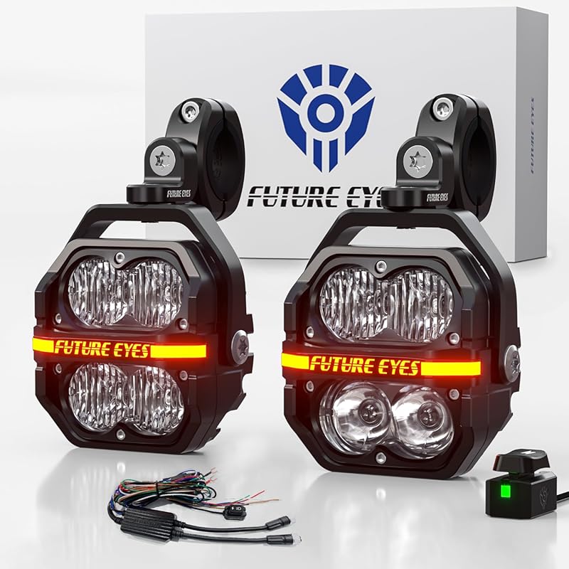 Future Eyes 120W LED Motorcycle Lights, High & Low Beam, Amber Fog Lig