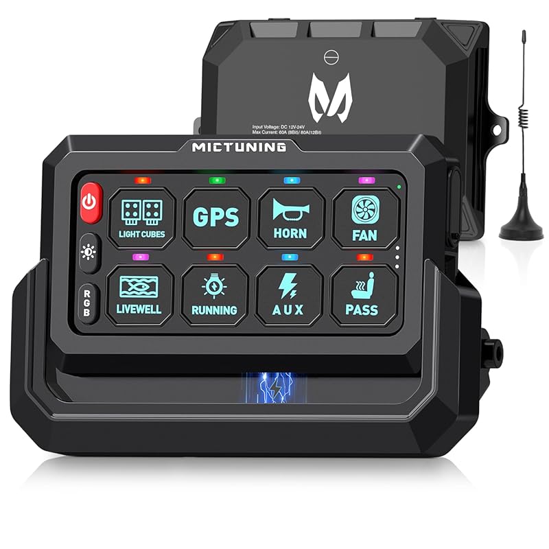 MICTUNING P1s-W+ Wireless 8 Gang Switch Panel with 328FT Remote and Mu