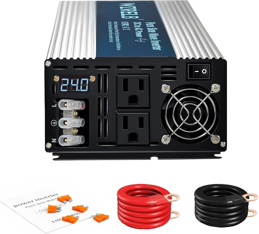 WZRELB 3000W 24V Pure Sine Wave Inverter with LED Display, Hardwire Te