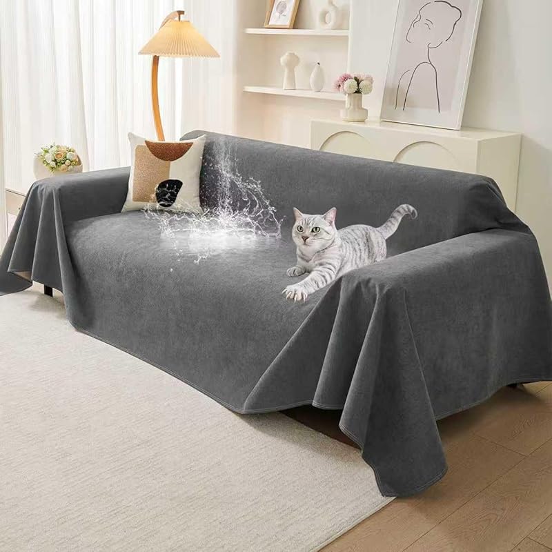 Dark Grey Waterproof and Anti-Slip Couch Cover for 3-Cushion Sofas to