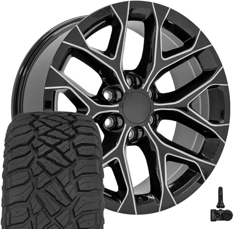 OE Wheels CV98B 20 Inch Rims and Tires Fit Silverado 1500 Snowflake St