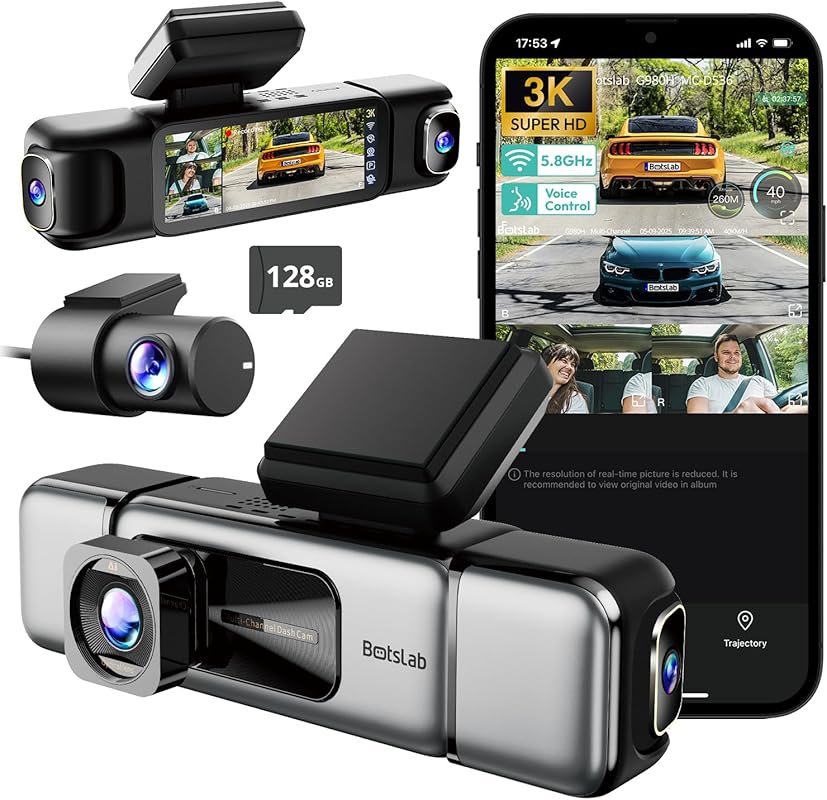 BOTSLAB 3K 4 Channel Dash Cam with 560° View, Touch Screen, GPS, WiFi,