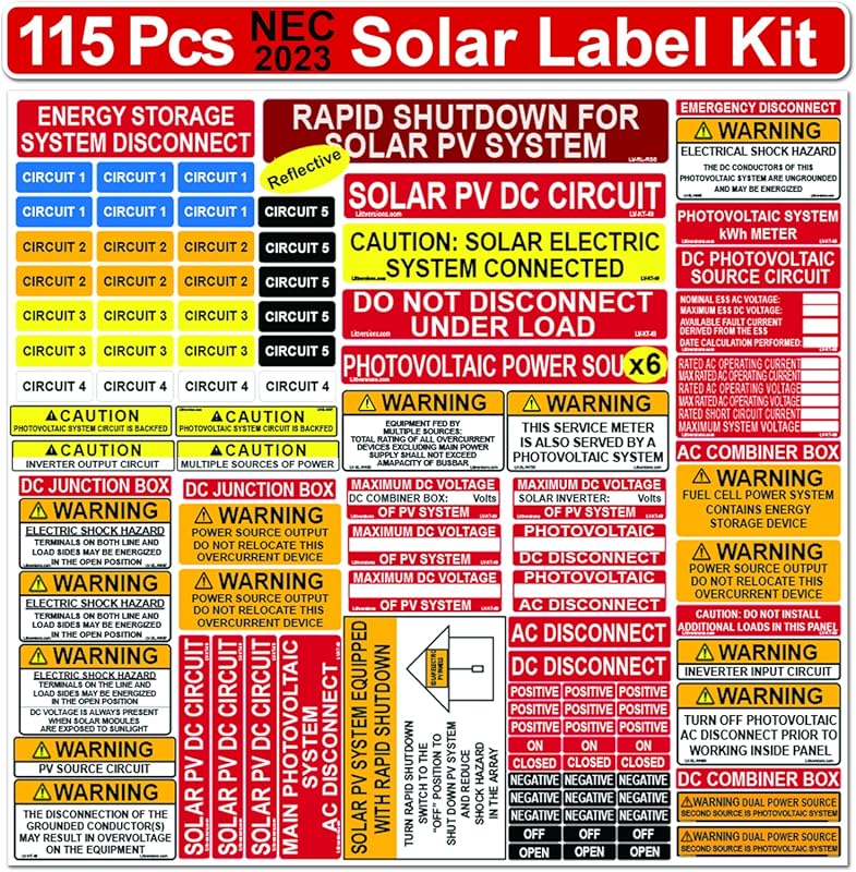 115-Pack NEC Code Compliant Solar System Label Kit with Waterproof Saf