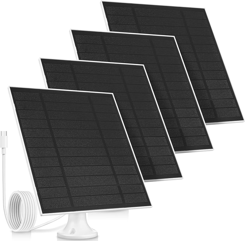 4-Pack of 5W Waterproof Solar Panels with Adjustable Brackets for Secu