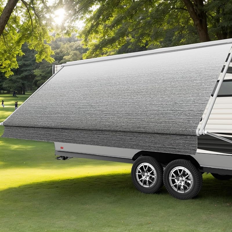 15ft Heavy-Duty RV Awning Replacement Fabric in Ombré Gray with 18.5oz