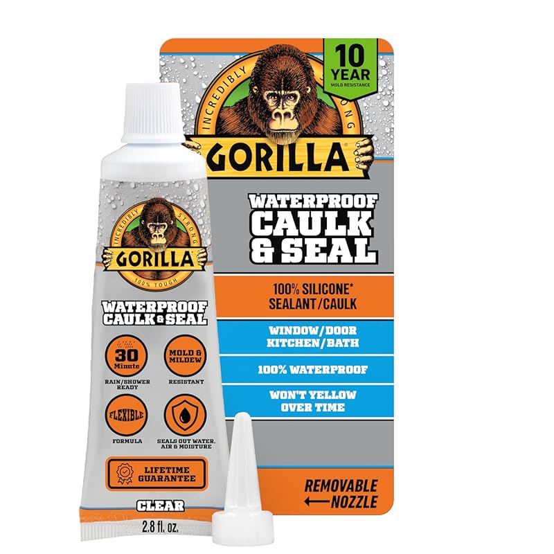 Gorilla 100% Silicone Caulk in Clear, Mold-Resistant for Kitchen, Bath