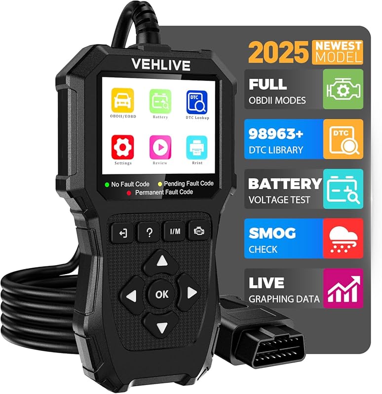 OBD2 Diagnostic Tool for Check Engine Light, Battery Testing, Live Dat