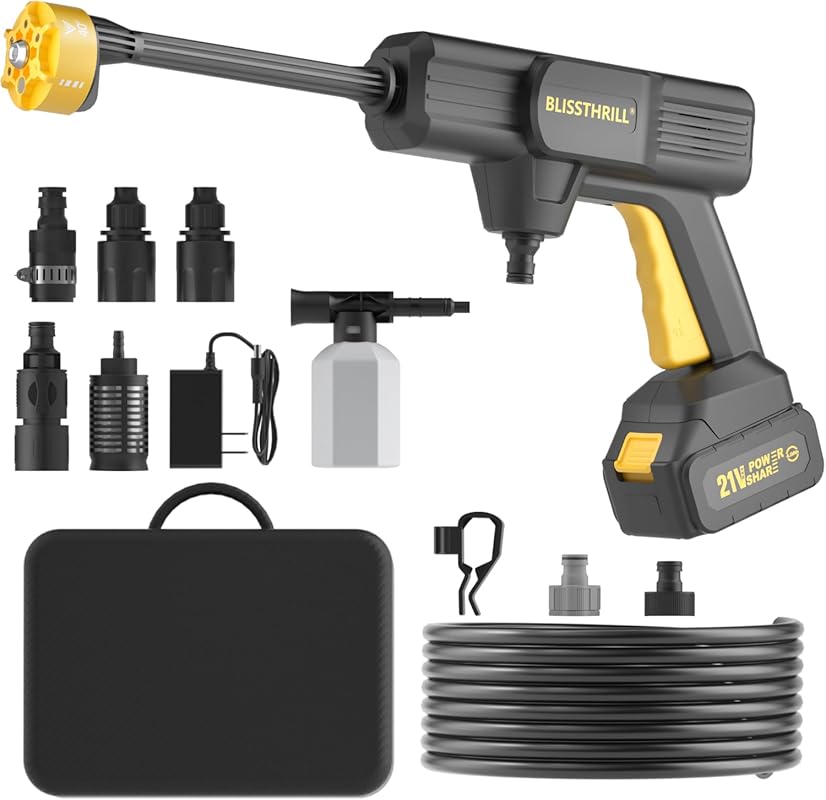 Cordless Pressure Washer with 1100 PSI and Foam Cannon for Car Detaili
