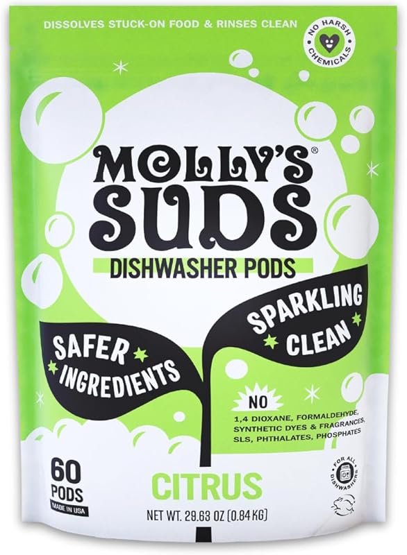 Molly’s Suds Dishwasher Pods, Residue-Free for Sparkling Dishes, Citru
