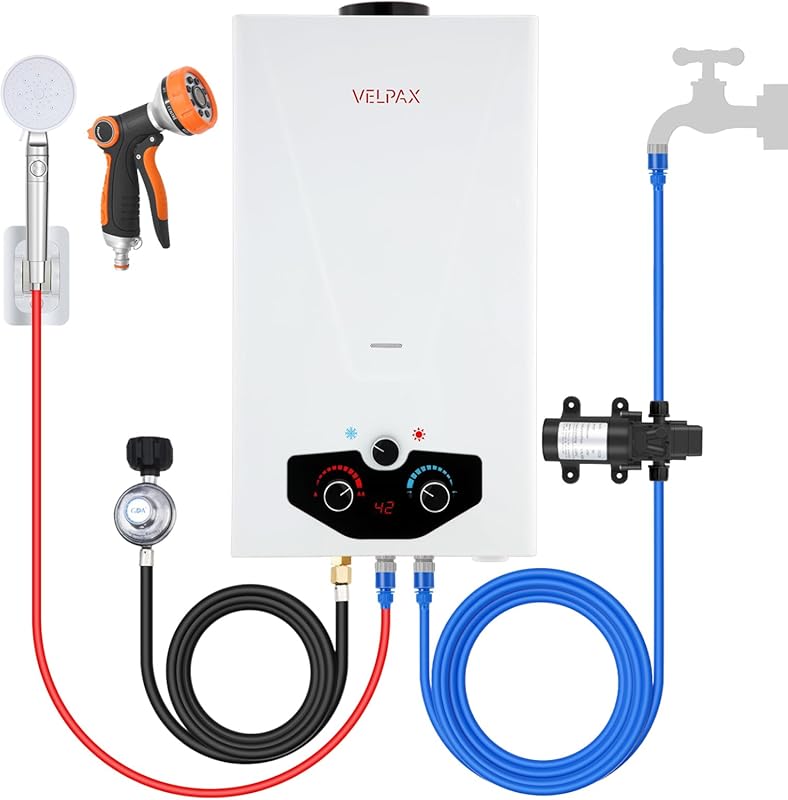 3.18 GPM 12L Portable Propane Tankless Water Heater with Water Pump Di