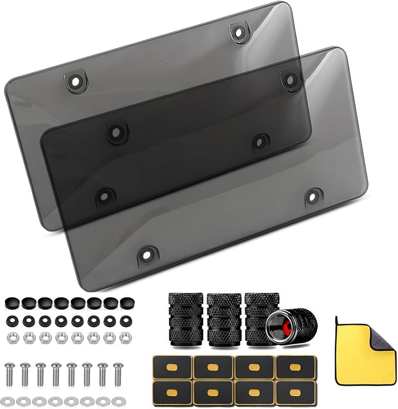 2-Pack Transparent License Plate Covers and Frames with Screw Caps for