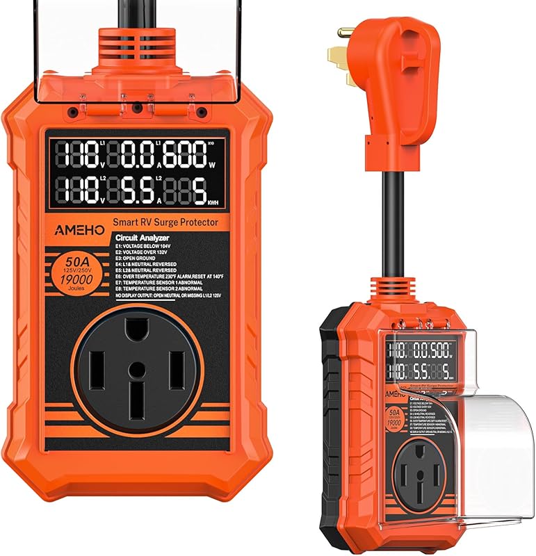 50 Amp RV Surge Protector with 19000 Joules, Smart Auto Shutoff, and I