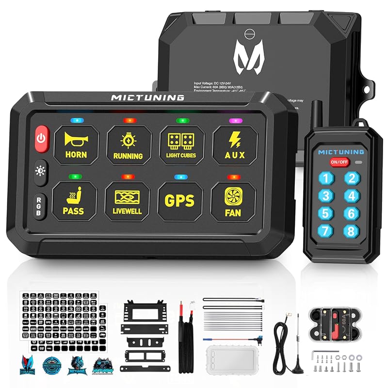 MICTUNING P1Y+ 8 Gang Switch Panel Wireless Remote Control Up to 230FT