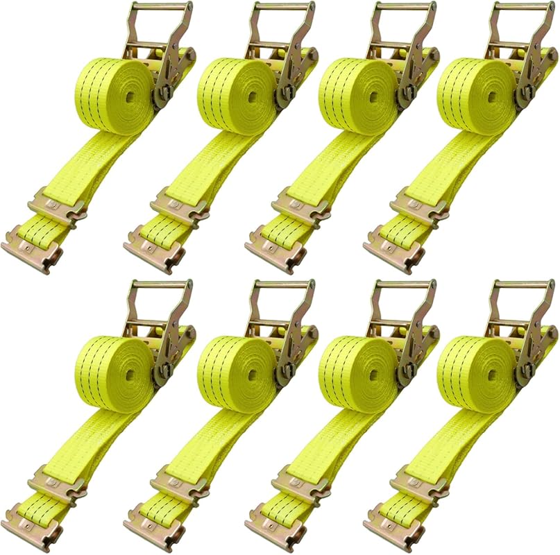 8-Pack of 2x15-Foot E-Track Ratchet Straps for Securing Cars on Traile