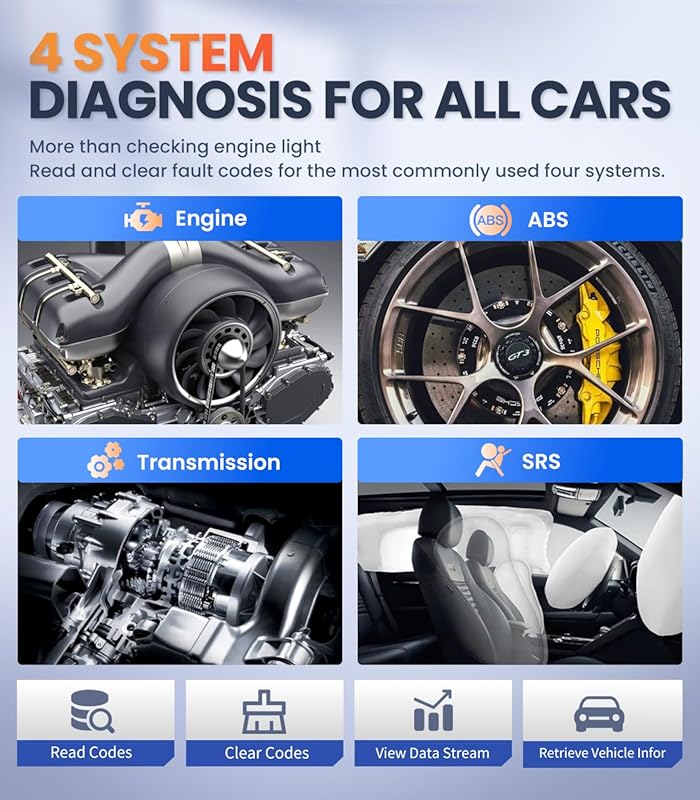OBD2 Scanner with ABS and SRS Functions for Reading Codes and Resettin