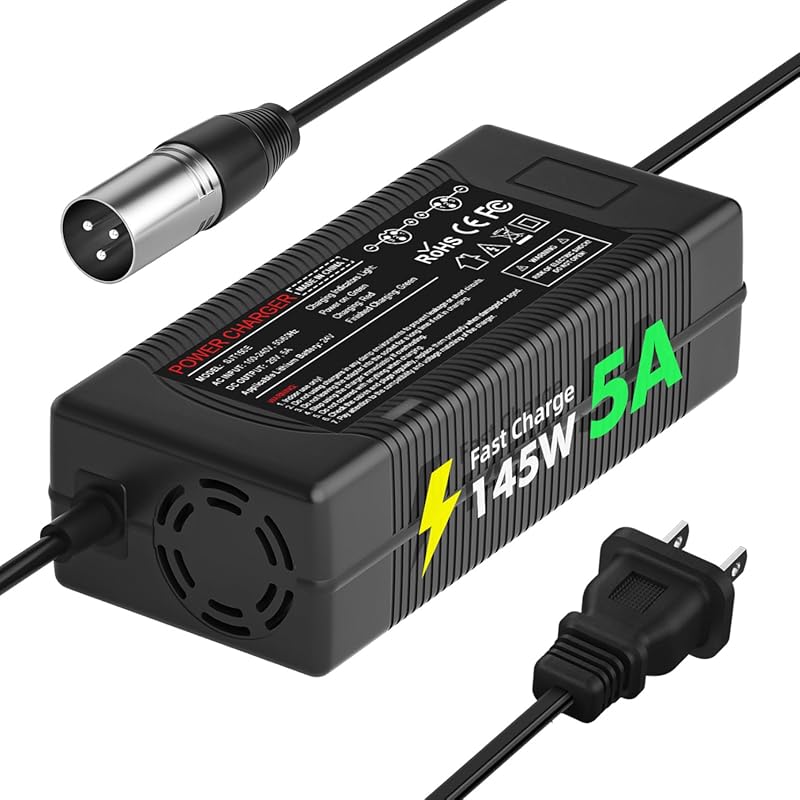 24V 5A Fast Battery Charger for Electric Scooter, Wheelchairs,Go-Go E