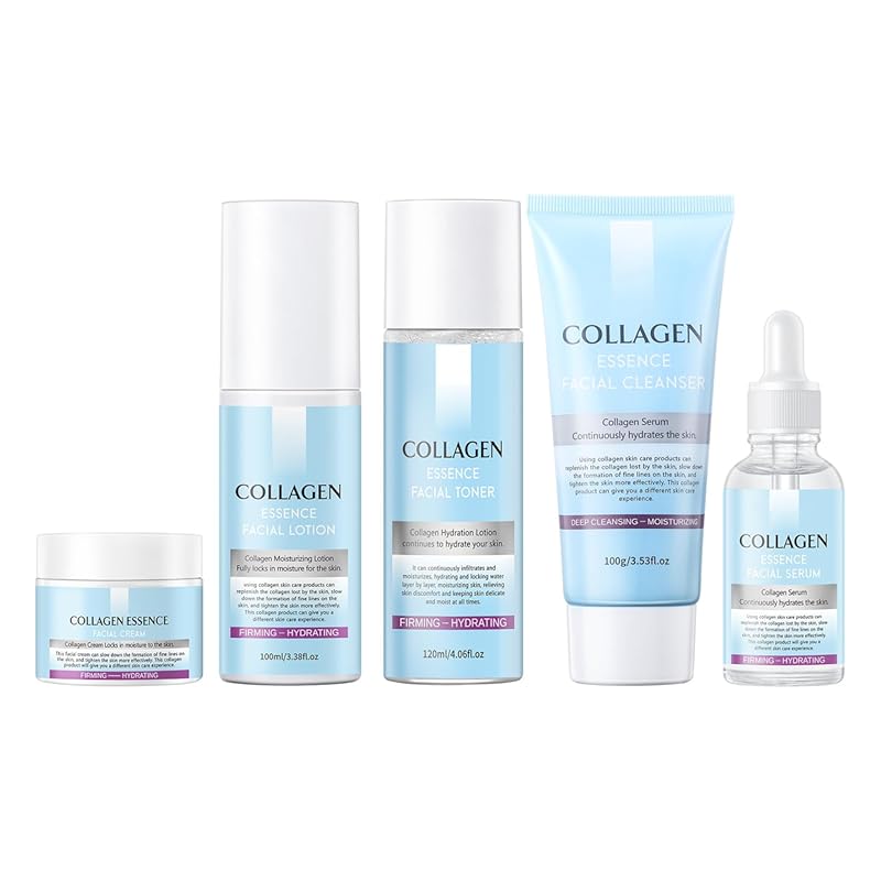 Collagen Skin Care Set with Cleanser, Serum, Toner, Lotion, and Cream 
