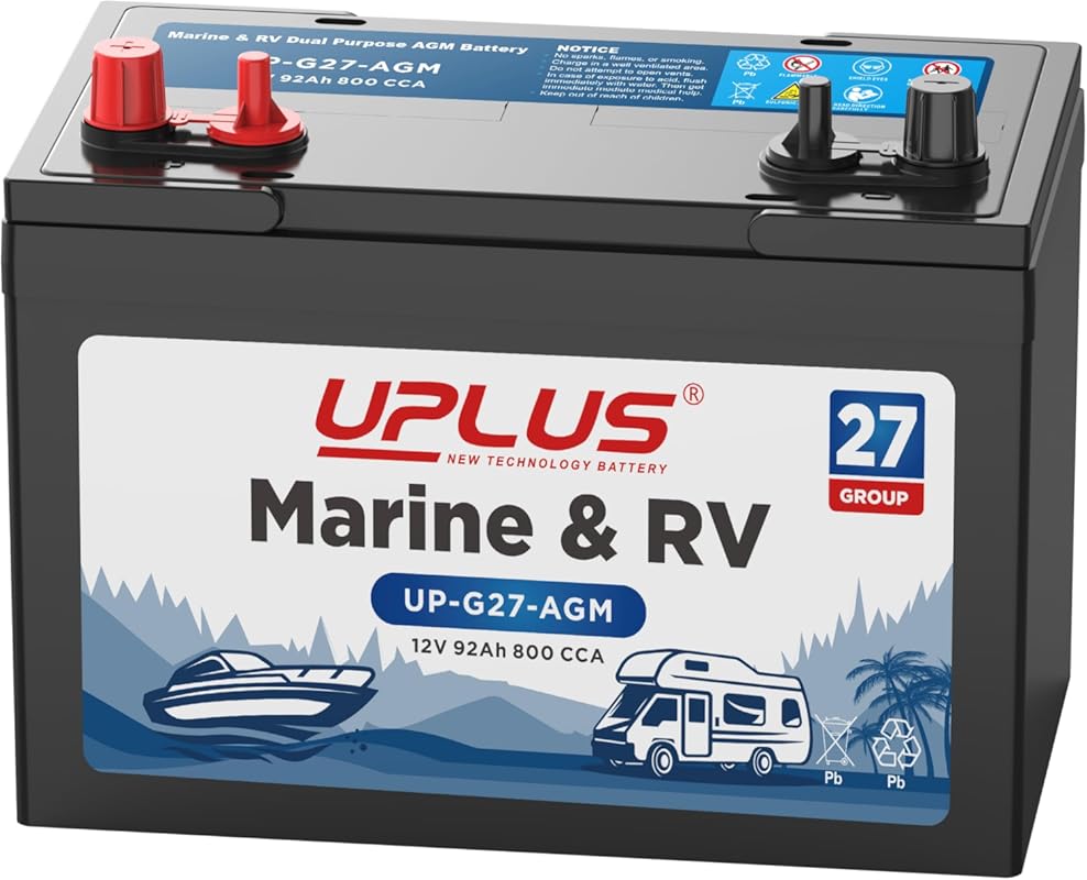 UPLUS BCI Group 27M Dual Purpose AGM Marine Battery 12V 92Ah 800CCA fo