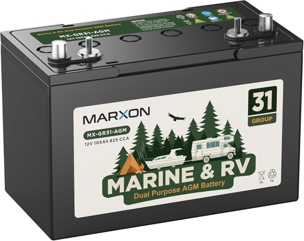 Marxon Group 31M AGM Deep Cycle Marine Battery with 12V 105Ah and 825C