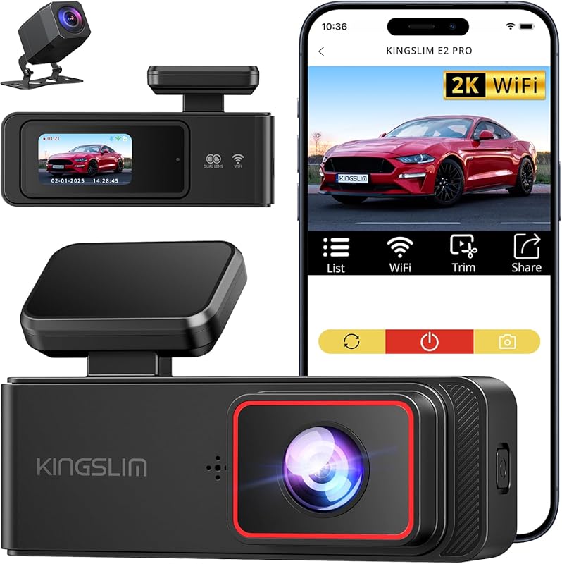 Wireless Dash Cam Front and Rear 2K, WiFi APP Dash Camera for Cars wit