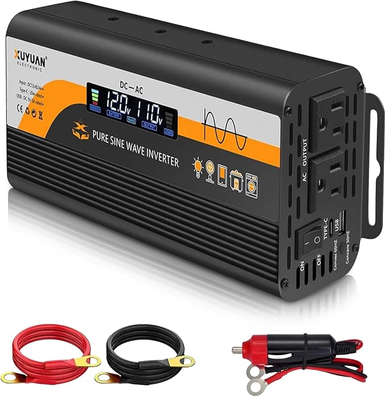 1000W Pure Sine Wave Inverter with 12V/24V Auto-Detect, 50Hz/60Hz Swit