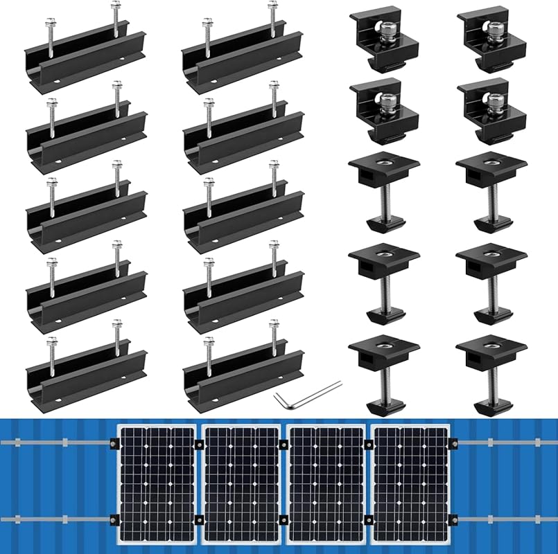 Anbte Solar Panel Mounting Kit with Rails and Clamps for 4 Panels on R
