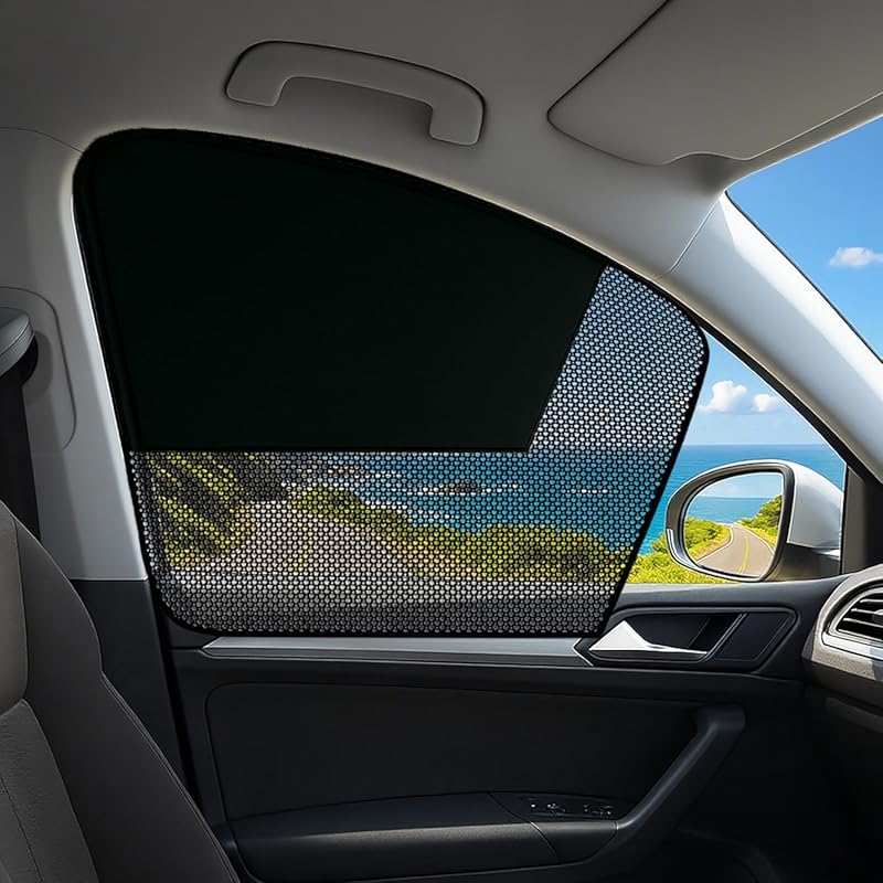 Car Window Shades, 2 Pack Magnetic Half Blackout & Half See-Through Ca